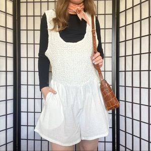 NWT Free People Cream Cotton Smocked Boho Hippie Earthy Summer Romper Size XL